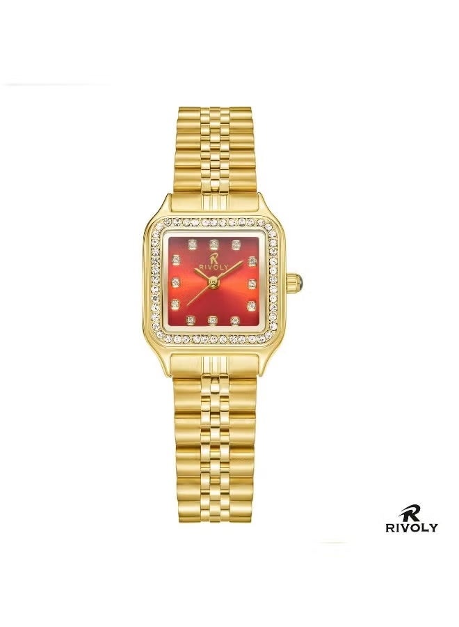 Women's wristwatch with a stainless steel bracelet and a zircon-studded dial.